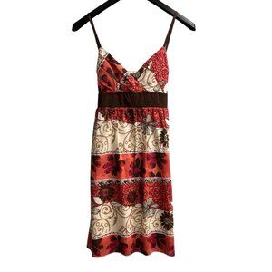 Vintage Y2K City Triangles Dress Women 7/8 Brown Floral Babydoll Boho Hippie 70s